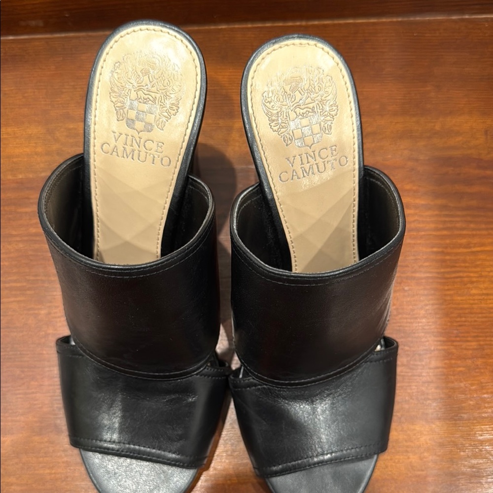 Vince Camuto Black Leather Mules with Layered Straps